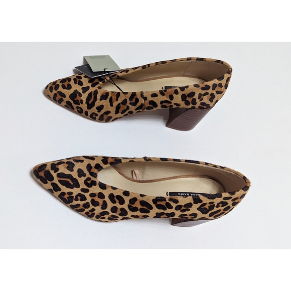 ZARA Leather Animal Print Calf Hair Low Heel Pumps Women's Size 5 US - Picture 1 of 14
